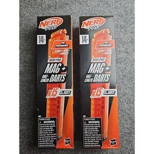 Nerf Pro Mag‎ with 15 Half-Length Darts Magazine plus Refills **Lot Of 2** (B)